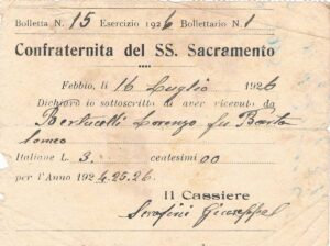 Confraternita SS. Sacramento - Ricevuta (Documento, dall’archivio di famiglia dell’autore)