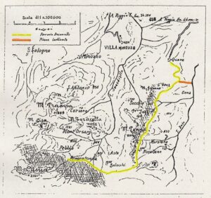 Topografia dell'utilizzazione boschiva del Cusna con il tracciato originario della ferrovia – Archivio Fioroni